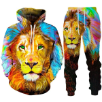 Personality Lion 3D Printiga kapuuts/spordidress Meeste lahedad kapuutsiga dressipluusid+p&uuml;ksid Jooksukost&uuml;&uuml;m Hip Hop Meeste t&auml;navar&otilde;ivaste r&otilde;ivakomplekt M yellow