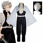 Anime Demon Slayer Cosplay kost&uuml;&uuml;m Shinazugawa Sanemi Wind Hashira Outfit Parukas Kleebised Kimetsu No Yaiba Swordsmith Village Arc L-(Costume+Wig)
