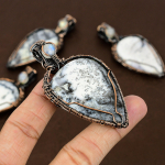 Natural dendrite opal, Moonstone Gemstone Copper Wire Wrap Pendant 2.95 D8E21