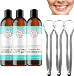 Kookosm&uuml;ndi suuvesi, suuvesi, kookose suuvesi, valgendav suuvesi, keelekaabitsa suuvee komplekt 3set