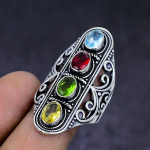 Naturaalsest Mosambiigi granaadist v&auml;&auml;riskivist 925 sterlingh&otilde;bedast ehtes&otilde;rmus, suurus 8 v7B77