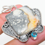Natural Maligano Jasper, Blue Topaz 925 Sterling Silver Pendant 2.09 h9h65
