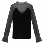 Pluus Naiste topid &Otilde;hukesed pitsilised s&auml;rgid S&auml;rav siid Patchwork Mesh Basic Top Vintage Must T-s&auml;rk Suvel kaunid naiste pluusid M must