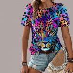 Mood Naiste Forest King tr&uuml;kitud T-s&auml;rk Fun Casual O-kaelusega l&uuml;hikeste varrukatega T-s&auml;rk Suvine naiste T-s&auml;rk XS lilla