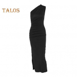 Naiste &otilde;htune peokleit &uuml;he &otilde;laga, varrukateta, viltune kaelus, plisseeritud k&otilde;hn &uuml;mbris, &uuml;hev&auml;rviline elastne l&otilde;hestatud &auml;&auml;risega klubi pidulik maksikleit S must