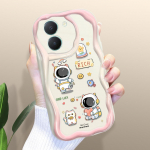 Armas koomiksimustriga kreemjas tekstuuriga korpus, lainelise servaga pehme silikoonkaanega telefoni&uuml;mbris Vivo jaoks Vivo S1 valge