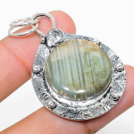 Natural Labradorite, White Topaz Gemstone 925 Sterling Silver Pendant 2.01 d6g94
