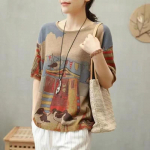 Harajuku Retro lillemustriga T-s&auml;rk Naiste suvemood riided Vintage &Uuml;markaelus Poolvarrukad kootud kampsunid Daami lahtised pulloverid 3XL