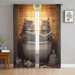 Kassimustriga Multifilmi T&uuml;llist L&auml;bipaistvad Kardinad Elutoa Kaunistuseks Kardin Tuppa Magamistuppa K&ouml;&ouml;ki Voile Organza Kardinad 135W x 244H(cm)