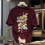 Harajuku draakon naljaka mustriga t-s&auml;rk Meeste vintage lahtised puuvillased topid Suveriided Suurem&otilde;&otilde;tmeline spordi T-s&auml;rk S 42.5-50kg veinipunane v&auml;rv