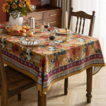 Lillemustriga tolmukindel laudlina Restorani tr&uuml;kitud ristk&uuml;likukujuline lauakate Maastiilis luksuslik dekoratiivne taustakangas 140x140cm 1pcs