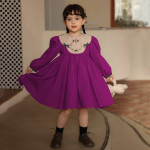 T&uuml;drukute Lolita Vintage lastekleit Beebi kevadine s&uuml;gisene puuvillane tikitud punane kleit 2-7-aastastele lastele riided 2-3Y lilla