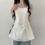 Suvine elegantne uus &uuml;hes t&uuml;kis kleit Naiste &scaron;ikk prantsuse pitsiline s&auml;rk, laotud naiste korea moe siser&otilde;ivastega l&uuml;hike kleit S aprikoosi