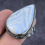 Blue Lace Agate Gemstone Handmade 925 Sterling Silver Jewelry Ring Size 6 m3h36