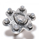 Natural Rainbow Moonstone, Topaz Gemstone 925 Sterling Silver Ring Size 7 b2s44