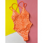 V kaelus Cross Back Scrunch Butt Naiste ujumisriided &Uuml;hes t&uuml;kis naiste ujumistrikoo Monokini k&otilde;rge l&otilde;ikega supelkost&uuml;&uuml;m, ujumisriided S leopard/oranž