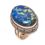 Looduslik sinine kolmik opaal kalliskivist k&auml;sitsi valmistatud vasest ehtes&otilde;rmus, suurus 8,5 K5N97