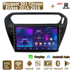 Android Carplay Autoraadio Peugeot 301 Citroen Elysee 2014-2016 jaoks Multimeediam&auml;ngija Peak Unit Stereo GPS-navigatsioon BT WIFI 4+64GB 2+32GB must