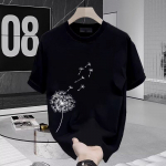 2024. aasta suvine meeste tr&uuml;kitud l&uuml;hikeste varrukatega T-s&auml;rk &ndash; trendikas universaalne kaelus Black (190g). S must