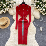 S&uuml;gis Talv Naiste Kootud Kleit 2024 Vintage Lapit&ouml;&ouml; Triibuline Pikkade Varrukatega Bodycon Seksikas &Scaron;ikk Pikk Kleit One Size roosa