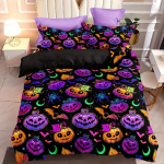 Halloweeni teemaline tekikott Cartoon Pumpkin Bat Print voodipesukomplekt Pehme mugav hingav tekikott magamistuppa 135X200cm