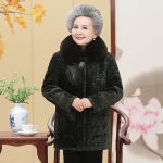 Talvised eakate riided, vanaema riietus, lammaste imitatsioon l&otilde;igatud kasukas, lisatud pl&uuml;&uuml;s, vanaproua riietus, ema paksendatud kasukas 5XL roheline