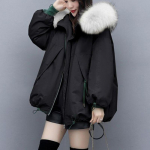 Suur karusnahast krae Parkas mantel Naistele Talvine T&otilde;mblukuga Tasku Talvine Naiste k&uuml;lmmantel 2023 Paksu soojendusega puuvillane jope naistele M beež