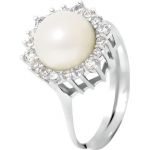 PERLINEA - Bague V&eacute;ritable Perle de Culture d'Eau Douce Bouton 8-9 mm Blanc Naturel - Taille R&eacute;glable - Argent 925 - Bijou Femme 54 valge