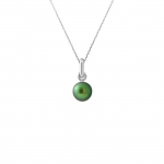 PERLINEA - Collier Perle de Culture d'Eau Douce AAA+ - Bouton 6-7 mm - Vert Intense - Argent 925 Milli&egrave;mes - Bijoux Femme