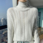 Naiste ka&scaron;miirist kampsun Qinghe ka&scaron;miir 30% ka&scaron;miir 30% naarits 30% vill 10% nailon Naiste s&uuml;gistalvine paks ka&scaron;miirist pullover pehme ja soe M valge