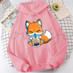 Boba Milk Tea Print Naiste Pusad Korea stiilis Riided Kawaii Suures suuruses dressipluus Armas joonisfilm Fox Graphic Naiste t&auml;navar&otilde;ivad L