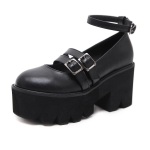 Naiste Pump gooti kingad pahkluu rihm K&otilde;rged paksud kontsad platvorm Punk Creepers kingad Naiste mood pannal Mugav 35 must