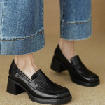 Naiste v&auml;ikesed nahast kingad, paksud ruudukujulised 6 cm moekujulised naiste p&uuml;ksid, k&otilde;rge kontsaga kingad naistele Zapatos Mujer 35 must