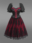 Rosegal Gothic Puff varrukad pits-up kihiline lilleline pits Peplum Hem Patchwork korsett Line kleit XL punane