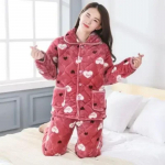 Naiste talvine pidžaama koduriiete komplekt Kolm paksust kihti Puuvillane flanell pl&uuml;&uuml;s &Ouml;&ouml;s&auml;rk Suur suurus Armas korallsametist kodukleit 2XL