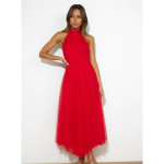 Naiste &otilde;htukleit varrukateta kihiline krae lahtine seljaosa p&auml;itsed kaela pits k&otilde;rge &otilde;lgade v&otilde;rkkangast M punane