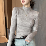 Knitted Sweater As Base Women's Autumn Winter Stylish Inner Half High Neck Sweater Slim Fit Long Sleeved Mid Neck Warm Top M must