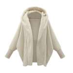 Talvemantel Kapuutsiga Paksud Pikkad Varrukad Kardigan Pure Color Hoia soojas Pehme Elastne Mansett Batwing Varrukad Naiste Jope kontorisse M valge