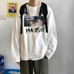 Tr&uuml;kitud s&uuml;gistalvine kampsun meeste kevad ja s&uuml;gis 2024 Korea uus &uuml;mmargune kaelus, vaba topp &scaron;ikk Hongkongi stiilis trendikas M valge