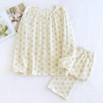 Uus kevadsuvine naiste pidžaamakomplekt 100% puuvillane krepp pikkade varrukatega p&uuml;ksid &Uuml;markaelusega kardigan Kaheosaline komplekt Fresh Home M