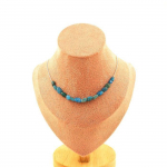 Pierres et Min&eacute;raux. Collier 15 perles Apatite bleu du Br&eacute;sil. Chaine en acier inoxydable Collier femmes, hommes. Taille personnali