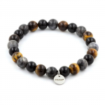 Bracelet - ABIJOUX - Oeil de Tigre, Labradorite, Agate noire - 8 mm - Longueur 19-20 cm - Mixte