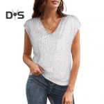 Naiste vestist s&auml;delev litrid, V-kaelusega l&uuml;hikeste varrukatega elastsed peotopid, suvised lahtised vestid igap&auml;evaseks kandmiseks L h&otilde;be