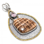 Orange Amazonite,Kunzite 925 Sterling Silver Jewelry Two Tone Pendant 2.40 v4n77