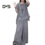 2 tk/komplekt Naiste top ja p&uuml;ksid Komplekt &Uuml;mar kaelus Poolpikad varrukad Ebakorrap&auml;rase &auml;&auml;rega pluus Lai jalg Elastse v&ouml;&ouml;kohaga Laiade s&auml;&auml;rtega p&uuml;ksid Igap&auml;evane Vabaaja Deitimise Riietus M hall