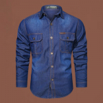 S&uuml;gisene pikkade varrukatega teksas&auml;rk Meeste vabaaja puuvillane pestud meeste teksas&auml;rk L