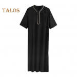 Meeste kaftanr&uuml;&uuml; &uuml;hev&auml;rviline keskmise varrukaga pikk toob V-kaelusega abaya palveriietus ihrami r&uuml;&uuml; suveks igap&auml;evaseks kandmiseks S must