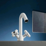 Kommiv&auml;rvi Valamu Kraan T&auml;ies Vasest Kuum ja K&uuml;lm Valamu Vannitoa Lauaplaat Alumine Valamu Integreeritud Kaheauguline Kraan valge