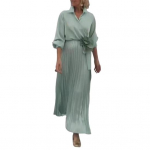 Naiste kleit rev&auml;&auml;riga V-kaelusega pikkade varrukatega paeltega k&otilde;rge v&ouml;&ouml;kohaga pikk kleit &uuml;hev&auml;rviline XXXL roheline