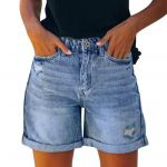 Naiste teksap&uuml;ksid k&otilde;rge v&ouml;&ouml;kohaga, rebenenud, mansetiga, suvised, kulutatud, venivad, kuumad l&uuml;hikesed teksad XXL helesinine v&auml;rv